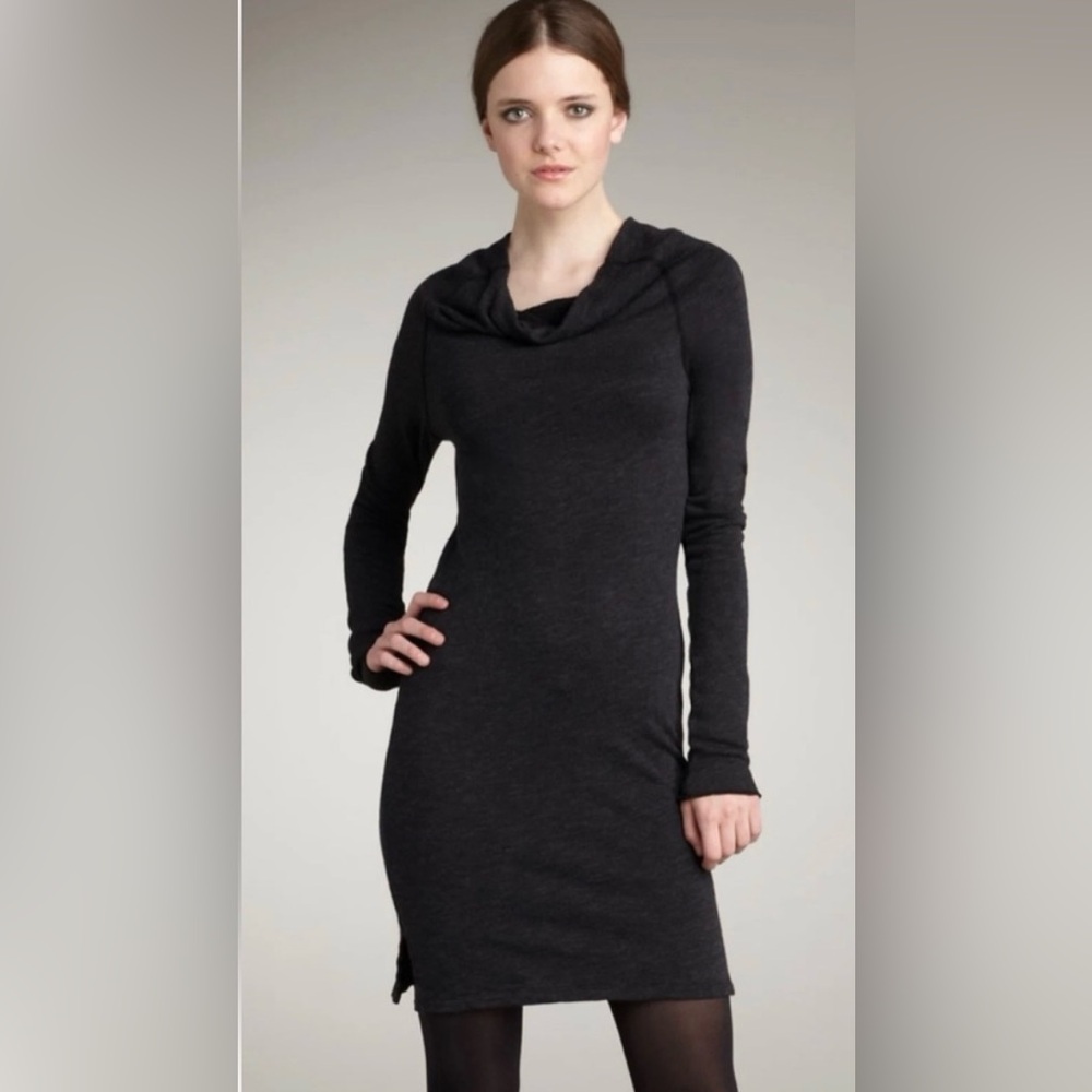 NWOT James Perse Cowl Neck Sweatshirt Dress in Black Size 3=Large